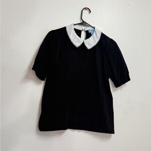 Pearl collared blouse black blouse dark coquette old money collared Cece top